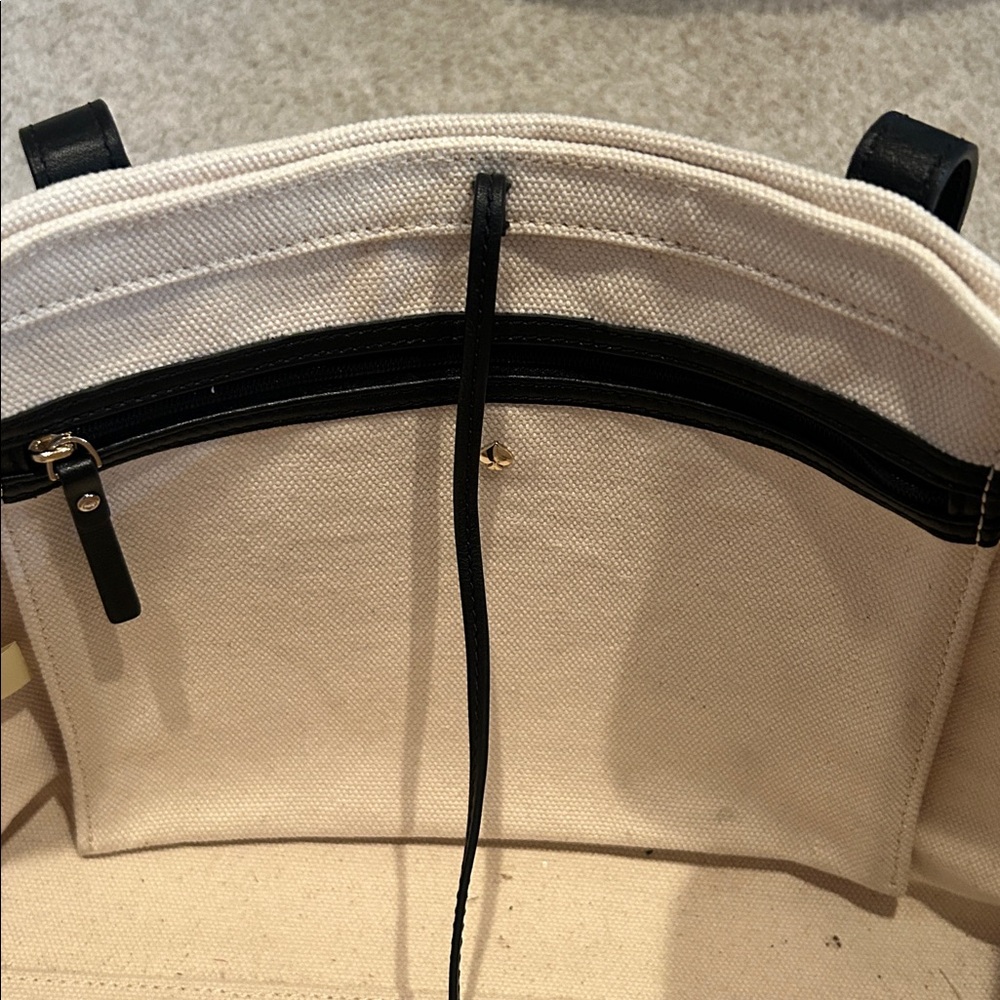 Kate Spade by the pool Black and Cream Striped Tote with jeweled pineapple - Picture 3 of 4